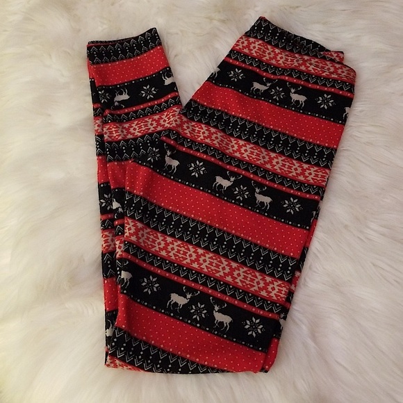 Pink Republic Christmas print Leggings Sz M snowflake reindeer Red white black - Picture 12 of 12